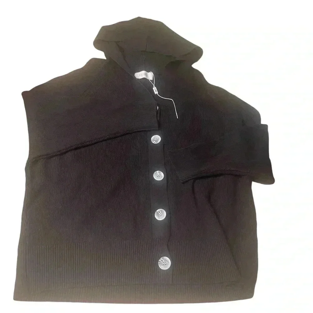 Ligotto Button Front Cardigan Gorgeous Womens Large Black Hooded - Picture 3 of 11